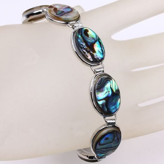 Oval Abalone MOP Shell Adjustable Bangle Bracelet 7L  