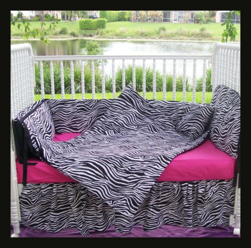 NEW crib bedding set HOT PINKBLACK ZEBRA safari fabrics  