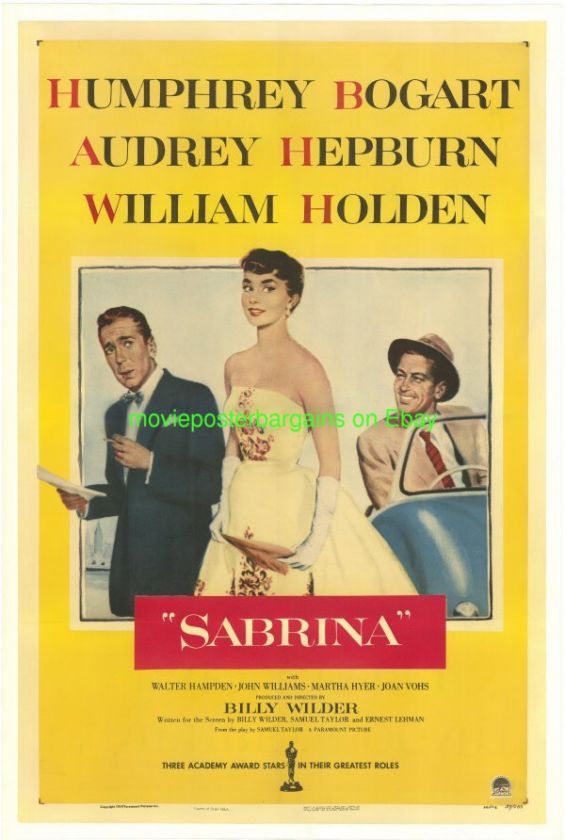 SABRINA 1954 MOVIE POSTER AUDREY HEPBURN LINENBACKED NM  