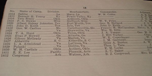 UCV BOOKLET LIST OF CONFEDERATE VETERANS CAMPS ~ 1921 ISSUE  