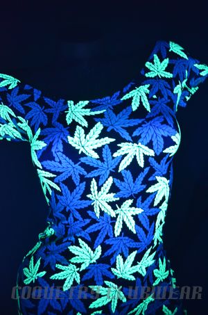 Marijuana Pot Leaf Print Mary Jane Sexy Clubwear Lycra Spandex Mini 