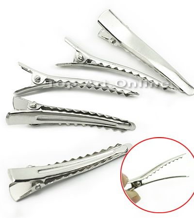 50 Silver Tone Metal Blank Pinch Alligator Teeth Bows Hair Clips 