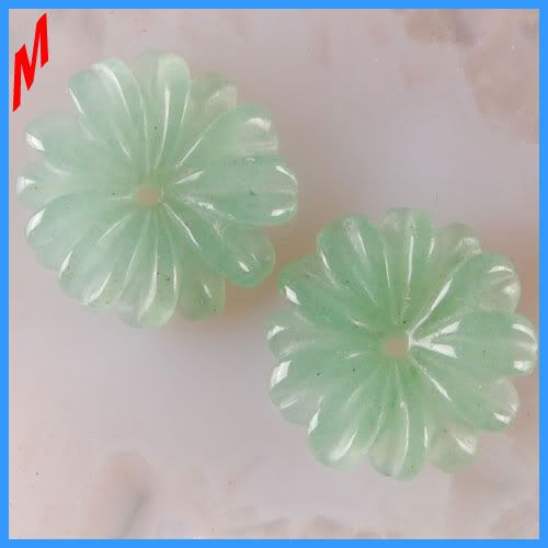 A0269 Pair Aventurine Carved Flower Pendant Beads  