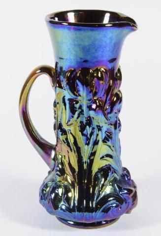 Gibson 1987 Repro Iridescent Electric Blue/Gold Carnival Glass Pitcher 