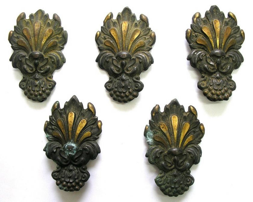 BRASS REPOUSSE GOLD DORE LOT OF 5 FRENCH TRIM PIECES  