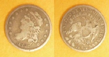 Bust Half Dime 1837 Large 5 F VF  