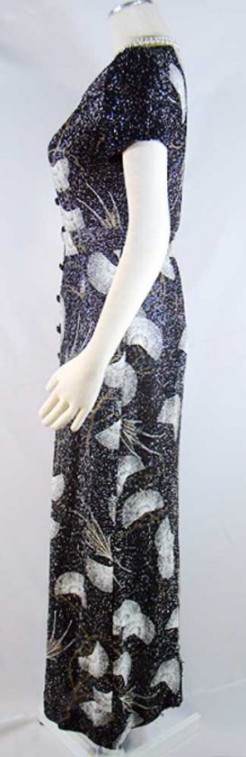 Vintage 70s ALFRED SHAHEEN Black Lurex Cocktail Dress S  