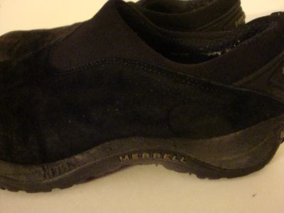 MERRELL Womens Black Leather Suede ORBIT Moc Mules Slip On Shoes 7.5 