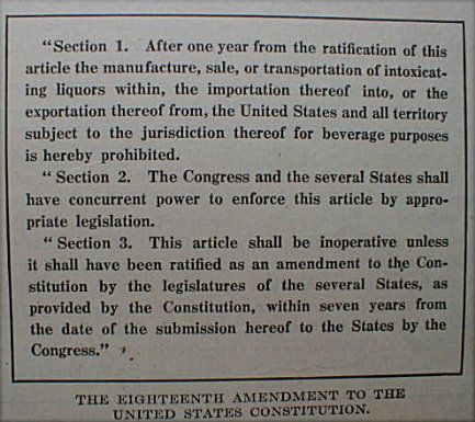 Prohibition 1919 Ratification 18th Amendment  USA Dry  