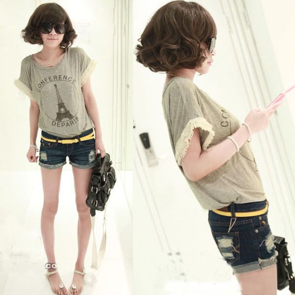 New Korean Young Girl Cute Lace Short Sleeve T Shirt Top Leisure style 