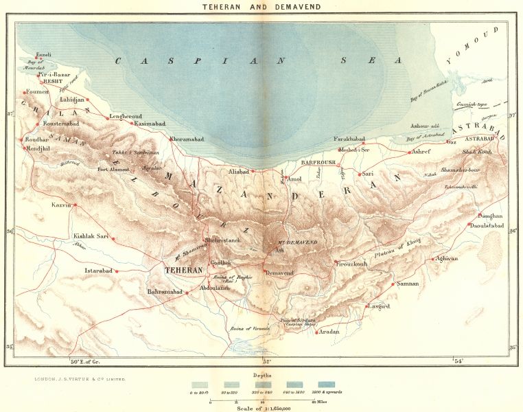 IRAN Tehran & Demavend, c1885 map  