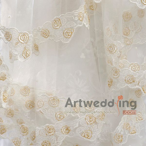 1T 78 Vintage Ivory Tulle Embroidery Floral Edge Waltz Bridal Veil 