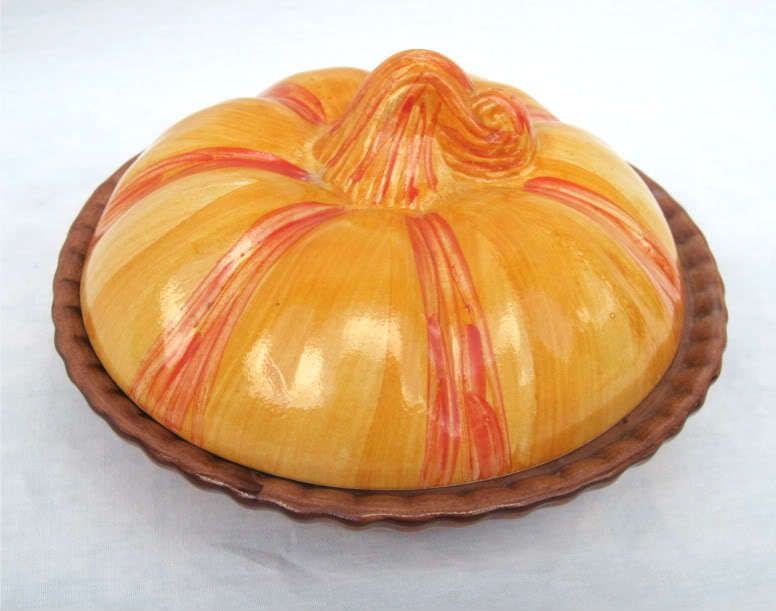 PUMPKIN Miniature Fired Ceramic Plate and Lid Pie Keeper  