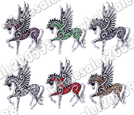 6PCS Pegasus 76*70MM Rhinestone Silver Plated Pendants NO. TY0576