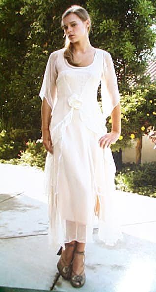 Nataya VINTAGE ROSE 1920s Ivory Chiffon Dress S to XL  