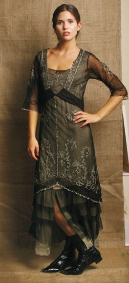 Nataya VICTORIAN TEA Blk/Silver Embroid Dress S to XL  