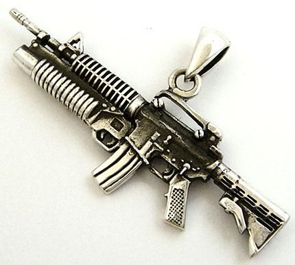 M4 M203 GRENADE LAUNCHER GUN STERLING SILVER PENDANT  