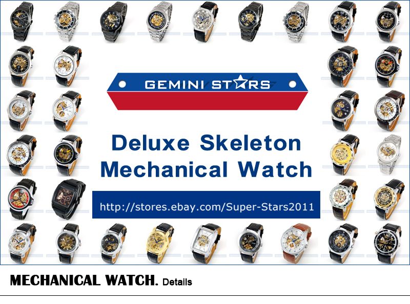 Men Automatic Skeleton Mechanical Watch Metal/Leather  