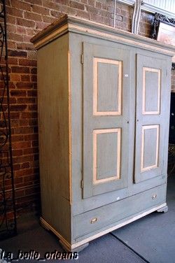 CHARMING PAINTED AMERICAN PRIMITIVE TWO DOOR ARMOIRE.  