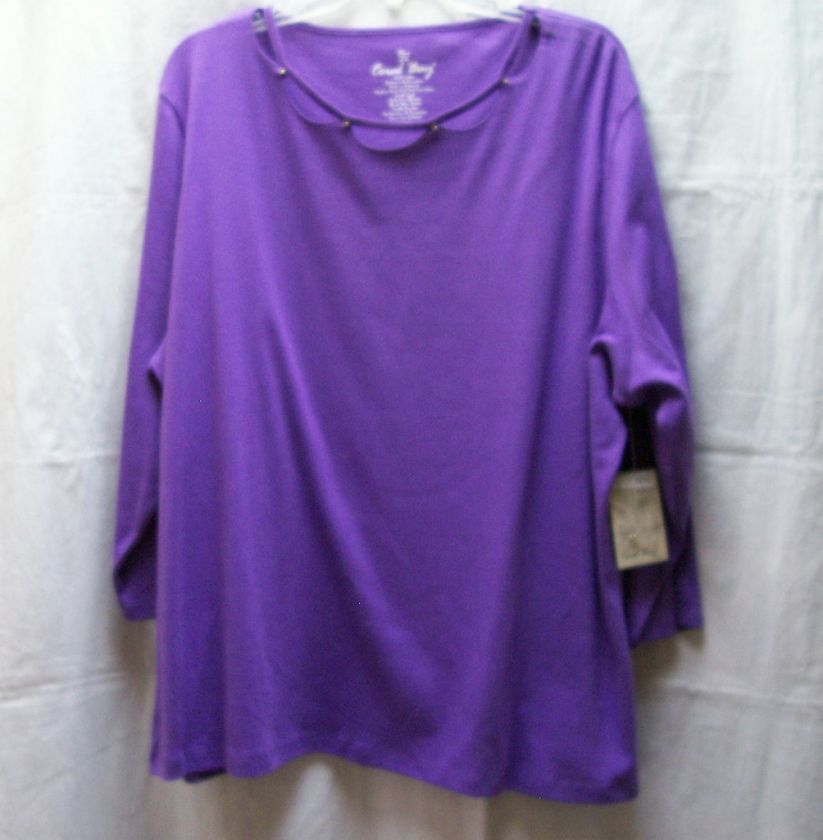 NWOTCORAL BAY PURPLE SCALLOPED NECK 3/4S KNIT TOP  3X  