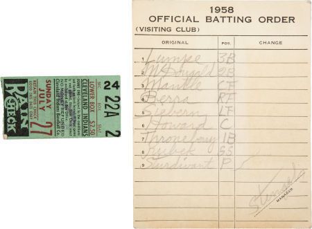 1958 New York Yankees Lineup Card Written by Casey Stengeles with 