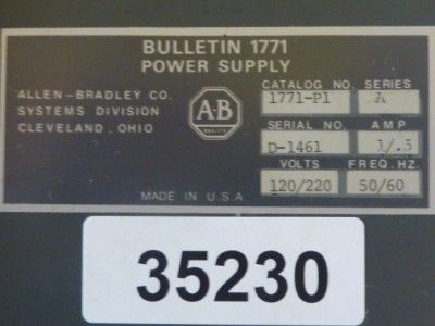 Allen Bradley Power Supply 1771 P1 #35230  