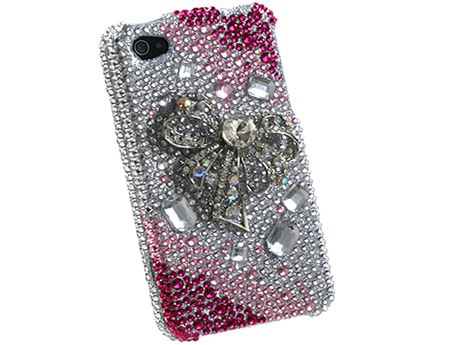 PINK SILVER BOW DIAMOND 3D BLING CRYSTAL FACEPLATE CASE COVER APPLE 