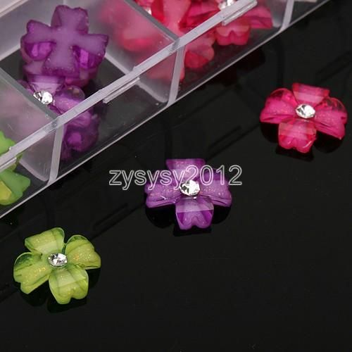 60pcs Acrylic Nail Art Tips 3D Flowers Rhinestone Design Decoration 