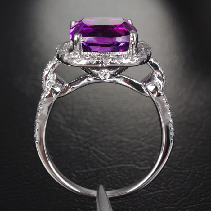 32ct VVS Amethyst & Diamond 14K White Gold Ring 4.43g  