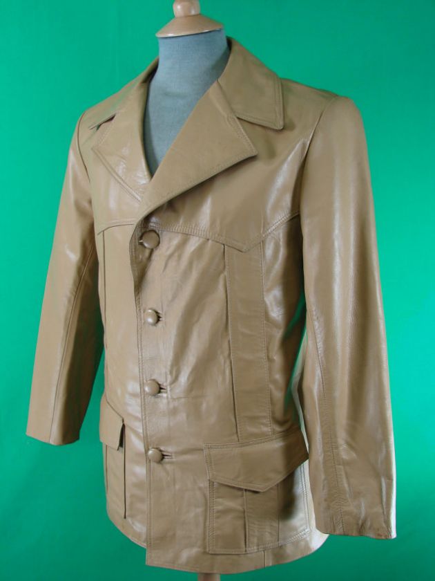 SKINNYFIT VINTAGE 1970s BEIGE LEATHER JACKET 36 INCH  