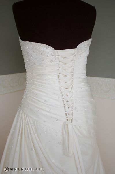 Mori Lee 4606 Ivory Satin Shirred Laced Wedding Dress 14 NWT  