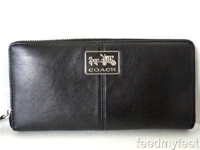   45822 Chelsea Black Leather Accordion Silver Zip Around Wallet  