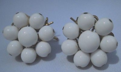 Vintage 40s Milk Glass Bead Wingback Earrings  