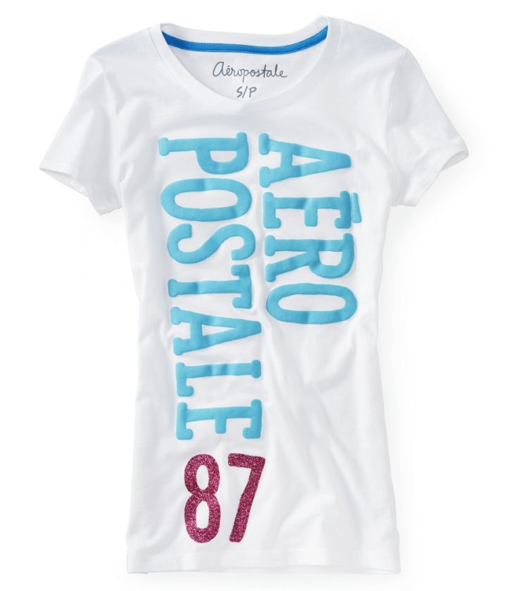 aeropostale womens aero vertical glitter 87 graphic t shirt  