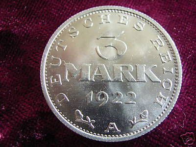 Weimar Republic   Aluminium 3 Mark 1922 A   BU   