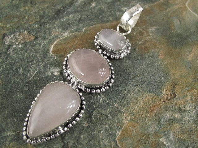 dreamy pink (( ROSE QUARTZ )) *** Silver Pendant =2.5 in=  