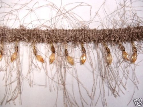 E2664 ~ BEIGE BROWN EYELASH ~ BEADED GIMP FRINGE TRIM  