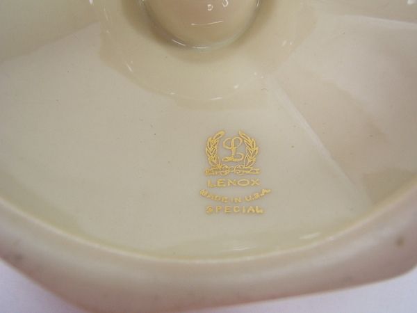 Lenox China ivory small plate & candlestick gold rim VG  