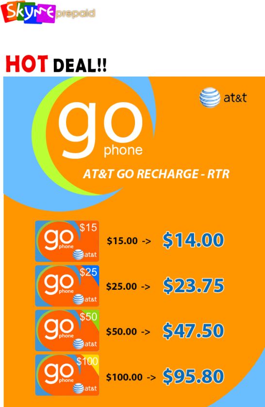 AT&T GO REFILL, TOP UP, MINUTES, RECHARGE, PREPAID  