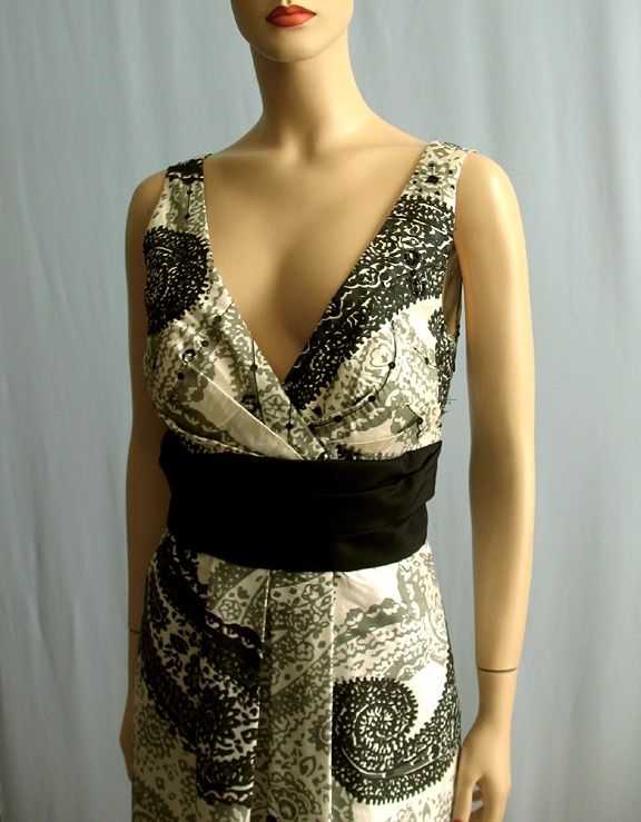 Kay Unger New York Print Dress Black White Gray 12 $390  