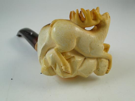 Vintage Deer Stag Carved Meerschaum Estate Pipe Betler German  