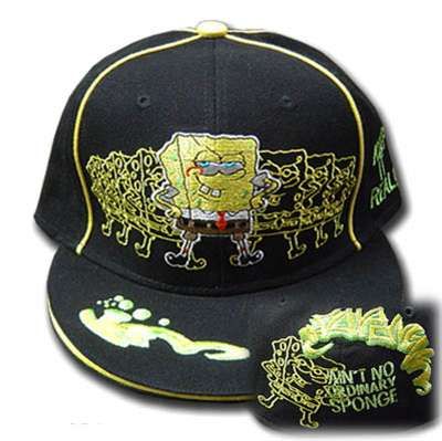 NICK SPONGEBOB FLAT BILL BLACK HAT CAP FITTED # 8 NEW  