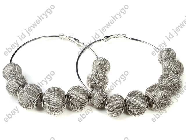 Basketball Wives POParazzi Mesh Ball Beads Bling Hoops Rhinestone Hoop 