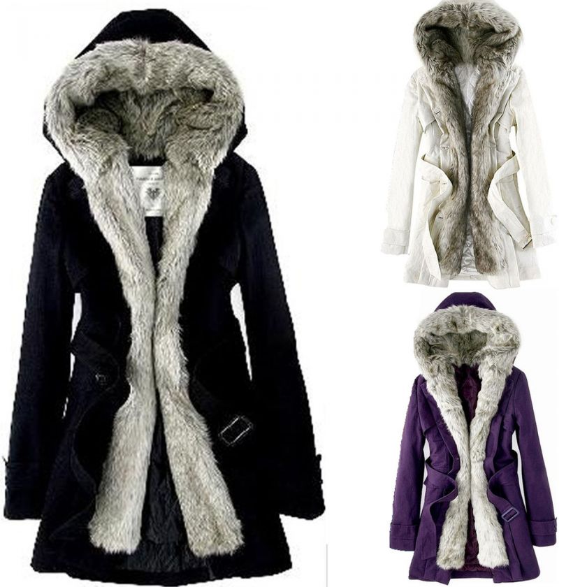 Korean Chic Women Faux Fur adorn Warm Hoodie Coat Casual Outwear 