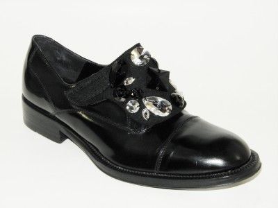 PEDRO GARCIA Black Leather Swarovski Crystal Oxford Shoe 37 NIB  