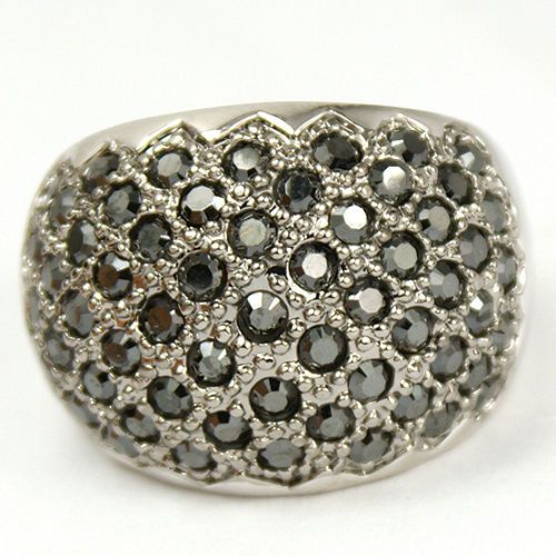 Swaroski Crystal Black Marcasite W Gold GP Dome Ring 54  