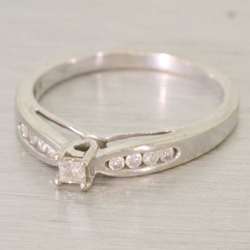   Solitaire Princess Cut Diamond 10K White Gold Vintage Engagement Ring