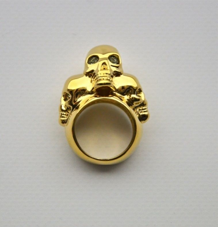 ALEXANDER McQUEEN GOLD TRI SKULL RING UK N US 6.5 IT 13  