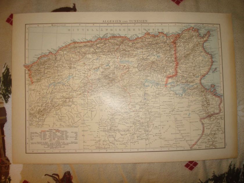 SUPERB ANTIQUE ALGERIA TUNISIA TUNIS AFRICA MAP RARE NR  