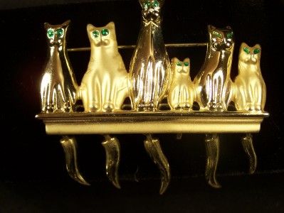 Cats with dangling tails pin Goldtone SO CUTE  